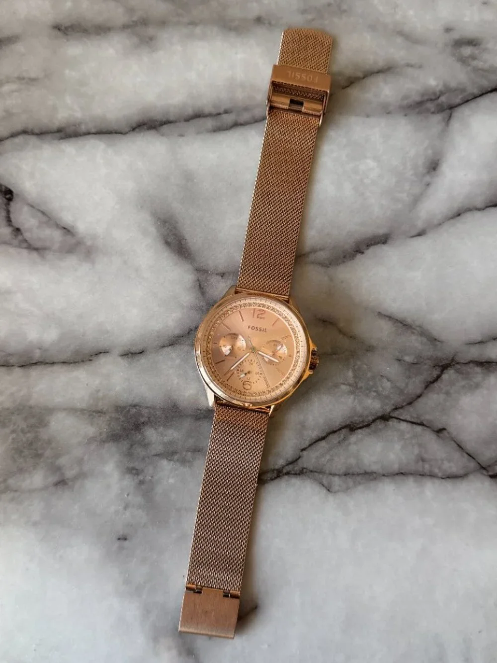 Fossil Rose Gold Crystal Bezel Stainless Steel Watch